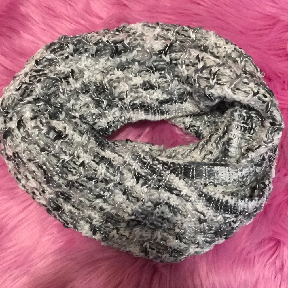 Gray knit infinity scarf